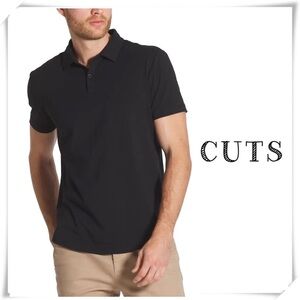 Cuts Curve-Hem Polo Shirt in Black New without Tag